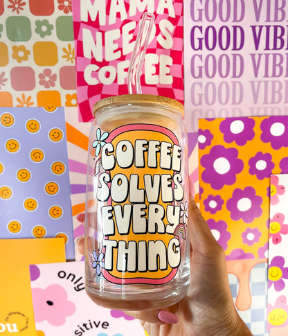 Coffee Solves Everything Glass Cup