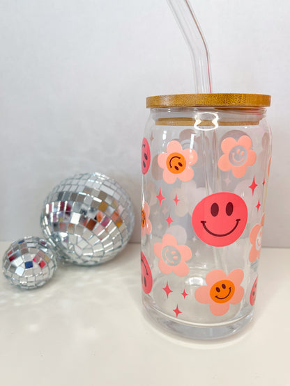 Smiley Daisy Glass Cup