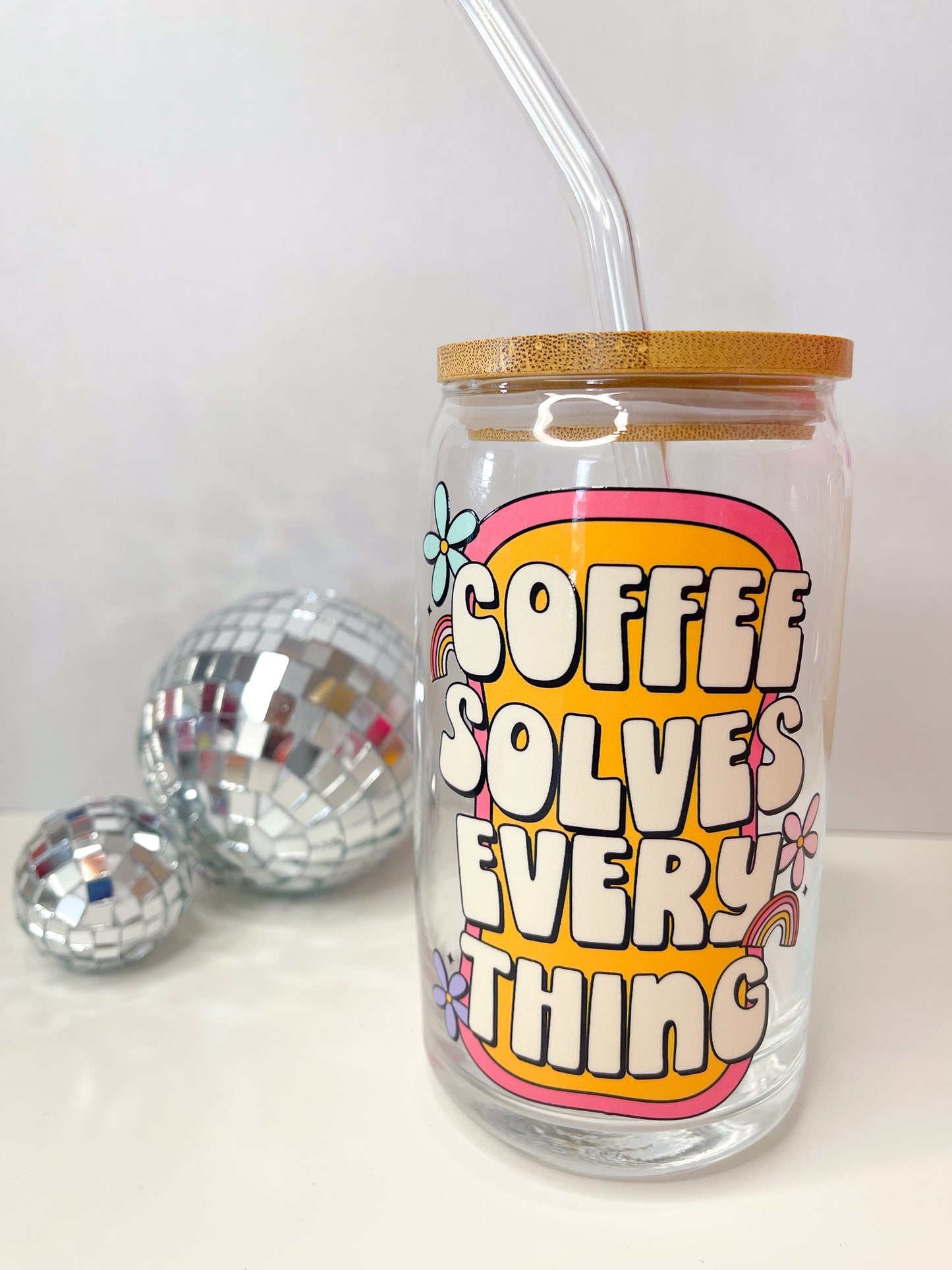 Coffee Solves Everything Glass Cup